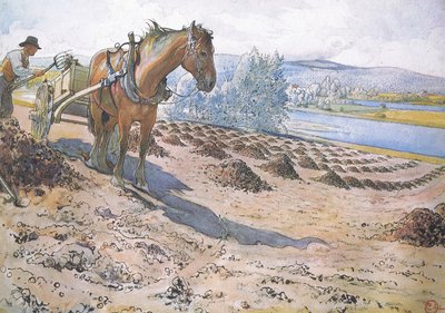 Muck spreading on a fallow field by Carl Larsson